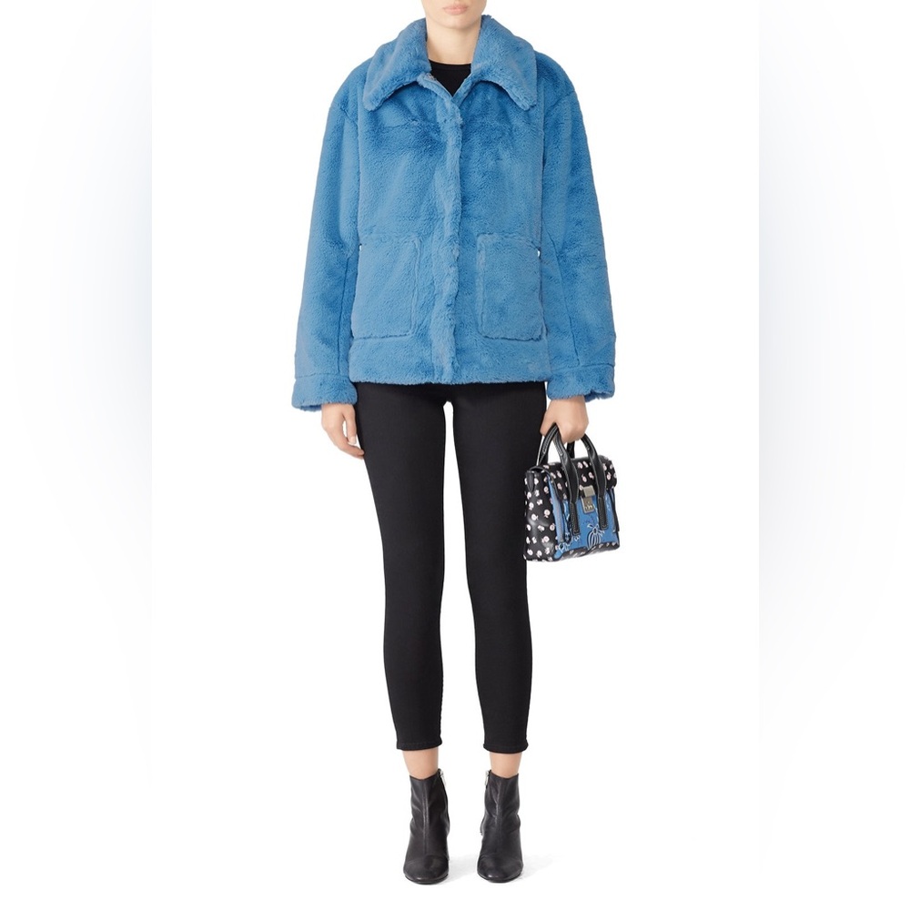 Trina Turk Blue Faux Fur Salma Coat NWOT
